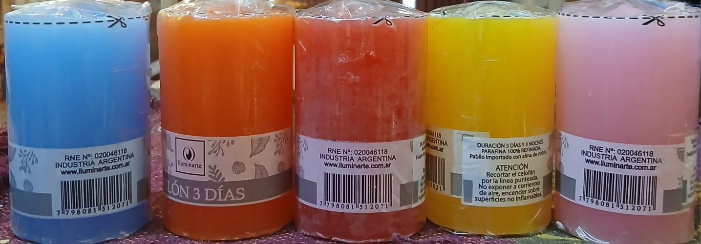 Velas Iluminarte 3 Días (Azul/Naranja/Rojo/Amarillo/Rosa)